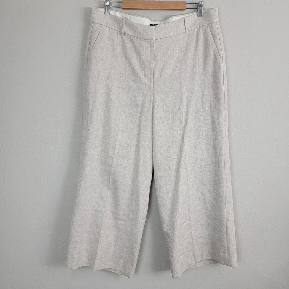 J Crew Sidney Pants Womens 16 Gray Pull On Pockets High Rise Capri Wide‎ Leg
